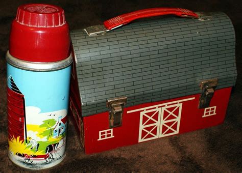 red barn metal lunch box|thermos barn lunch box for sale .